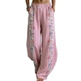 thumbnail image 2 of ClodeEU Womens Floral Pint Wide Leg Pants with Pockets,Elast Waist Casual Loose Cozy Pant Pink,Womens Plus S, 2 of 6
