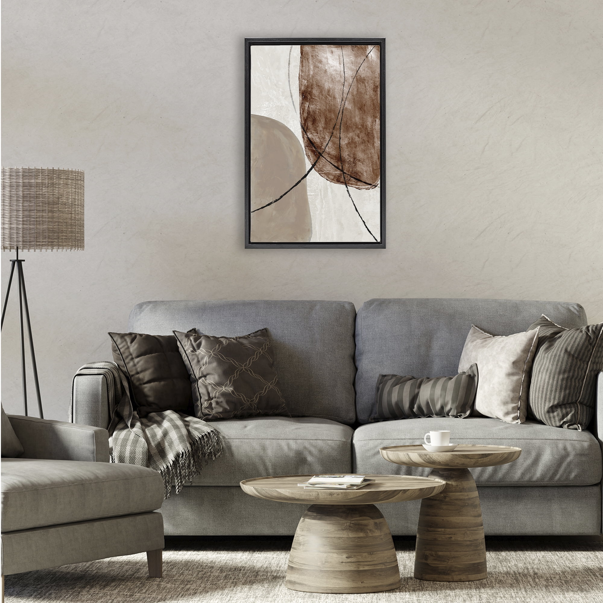 Stupell Industries Taupe & Brown Abstract Black Framed Floater Canvas Wall Art, design by Merri Pattinian