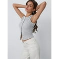 thumbnail image 3 of Womens Ribbed Button Down Sleeveless Shirts Summer Going Out Cropped Tank Top, 3 of 5