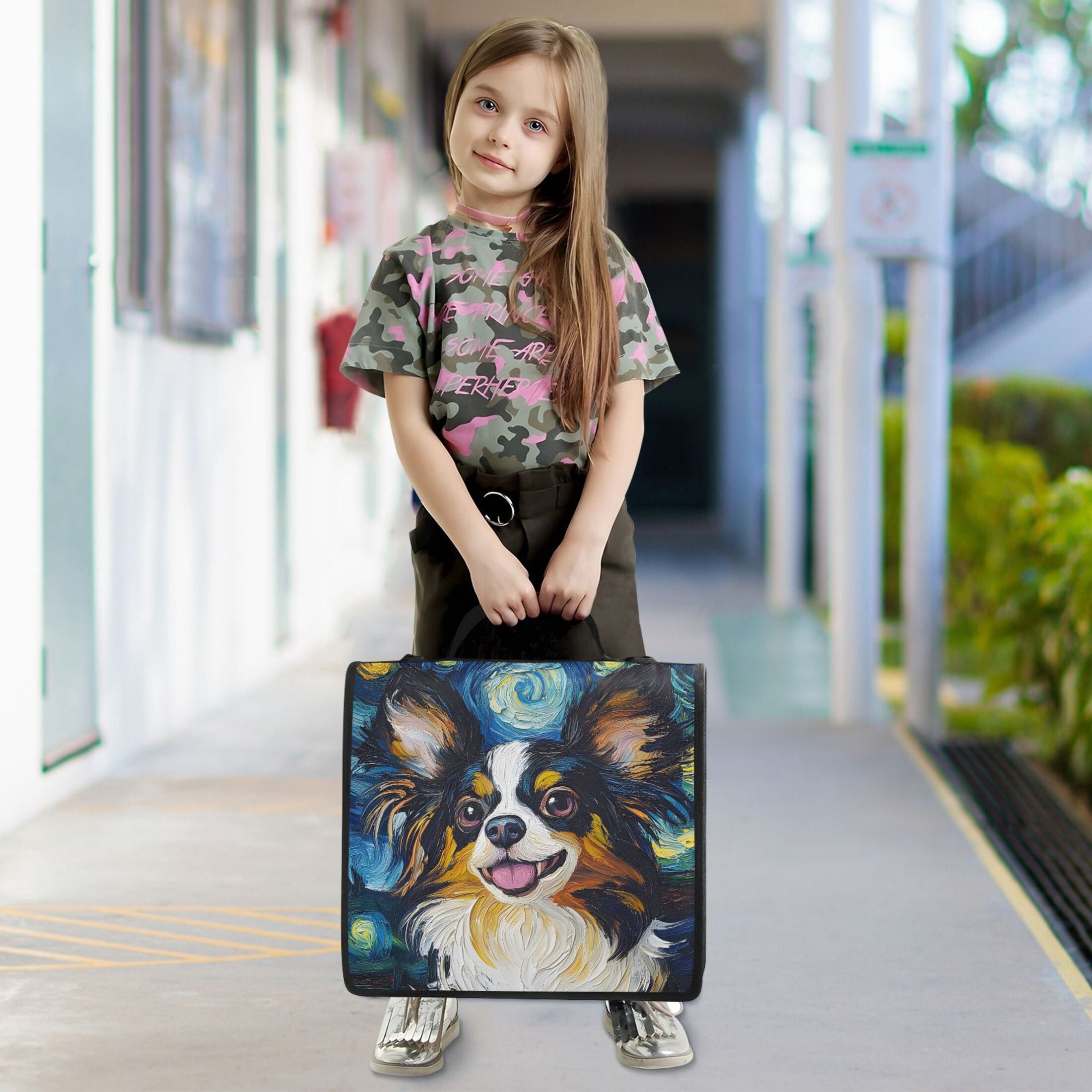 3 Ring Zipper Binder with Shoulder Strap Waterproof Trapper Keeper 2 Inch D-Ring 500 Sheets Capacity Dog and Starry Sky