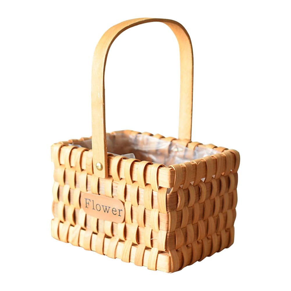 Wood Chip Woven Basket Portable Rattan Picnic Basket with Handles