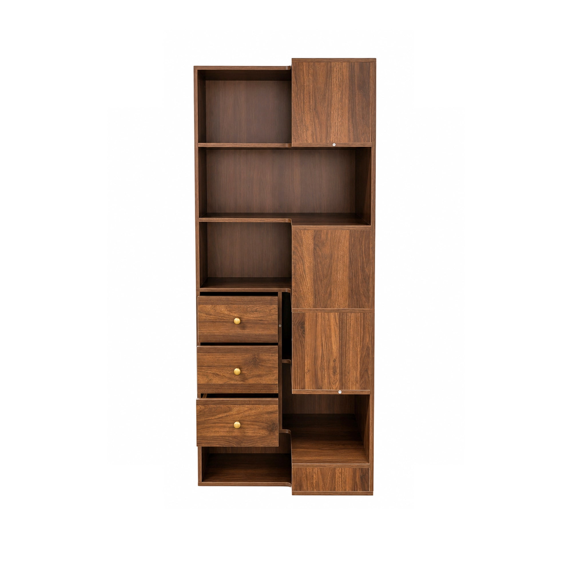 71" Tall Corner Bookcase with 3 Drawers, 6-Tier L-Shaped Bookshelf with Open Cases
