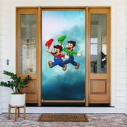 Bros Luigi's Mansion Mario Door Cover Decorated Banner Tapestry Home Decoration Holiday Party Supplies Door Banner Porch Sign Banner 72.8 x 35.4 Inch