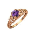 thumbnail image 2 of 5 MM Round Amethyst 925 Sterling Silver Rose Plated Blossom Design Ring, 2 of 3
