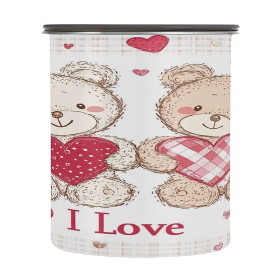 Wobogo Valentine Teddy Bear Food Storage Jars 304 Food Grade Stainless Steel Canisters With Vacuum Airtight Lids for Coffee Snacks Nuts Cereal 900ML