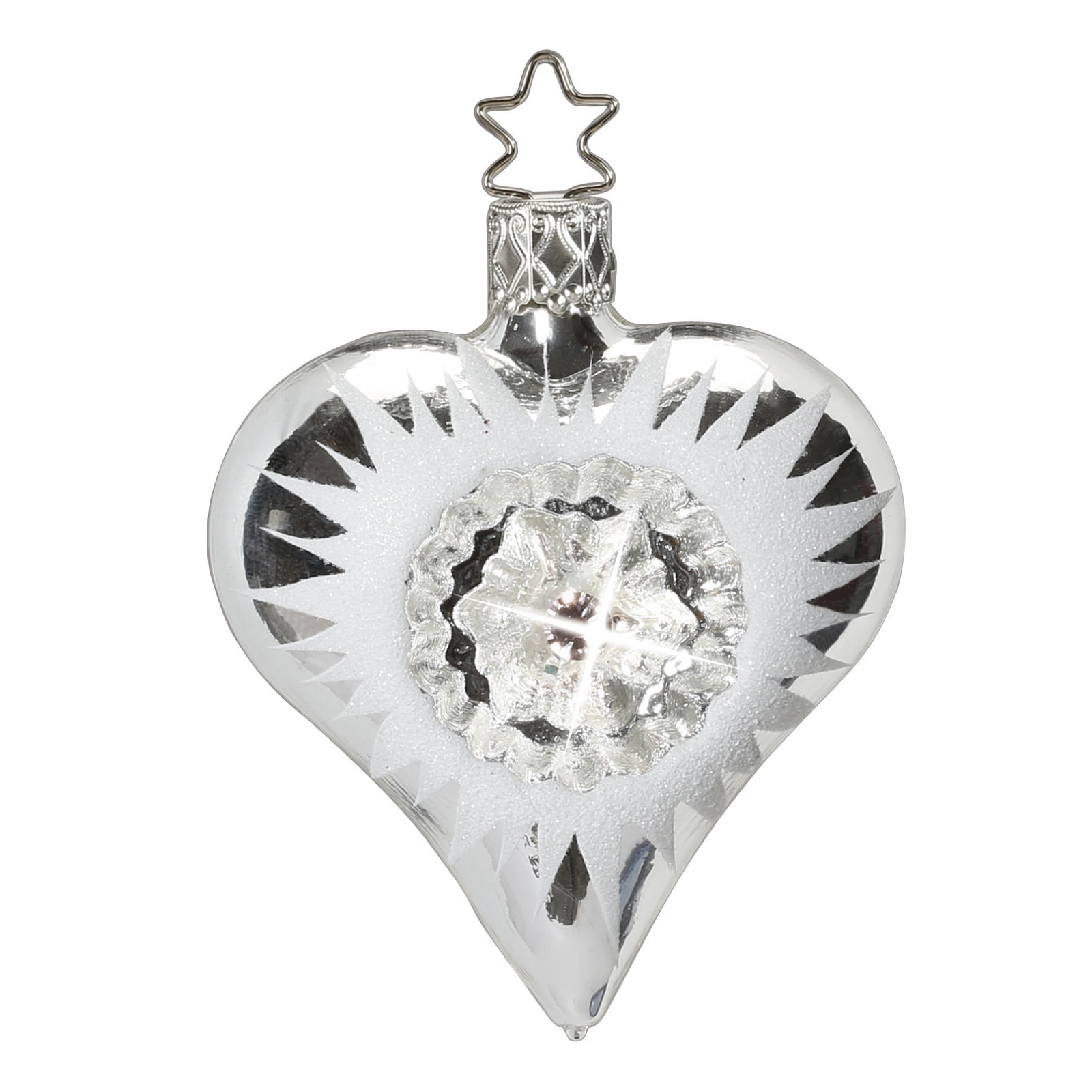 Inge Glas Silver Love Heart German Glass Christmas Tree Ornament FREE
