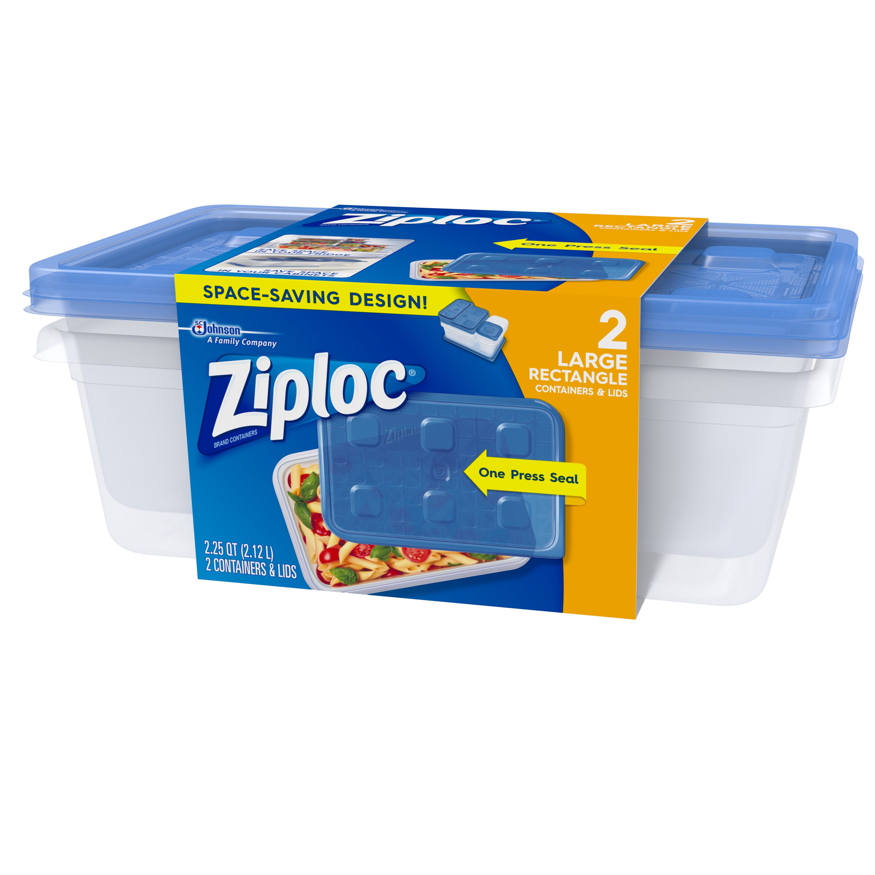 Ziploc® Brand, Food Storage Containers with Lids, Smart Snap Technology, Large Rectangle, 2 ct