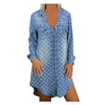 thumbnail image 2 of Brilliant Fall Dresses Womens Dresses under $5.00 Women Dress V-Neck Roll Sleeve Button Loose Long Dress Black Dress Jean Skirt PLus Size Denim Dress, 2 of 9