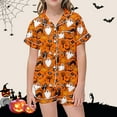 thumbnail image 2 of SUYIDA Girls Satin Pajama Set Halloween Pumpkin Ghost Print Shirts and Shorts Short Sleeve Button Down Sleepwear Soft 2 Piece Outfits, 2 of 5