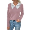 thumbnail image 3 of Suéter De Mujer Suéter De Cuello De Encaje Prendas De Punto De Otoño Prendas De Punto De Casa Suéter De Color Puro Suéter De Mujer De Manga Larga Prendas De Punto De Cuello De ANGGREK Rosa M, 3 of 6