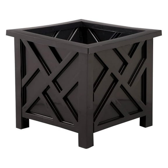 Chippendale Planter Box, Black – Plant Holder for Garden, Patio and Lawn – 14 ¾” sq. x 13 ¼ H Overall