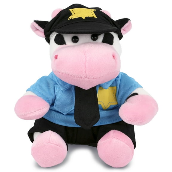 DolliBu Cow Police Officer Plush Toy - Super Soft Cow Cop Stuffed Animal Dress Up with Cute Cop Uniform and Cap Outfit - Fluffy Policeman Toy Plush Gift - 6 Inches