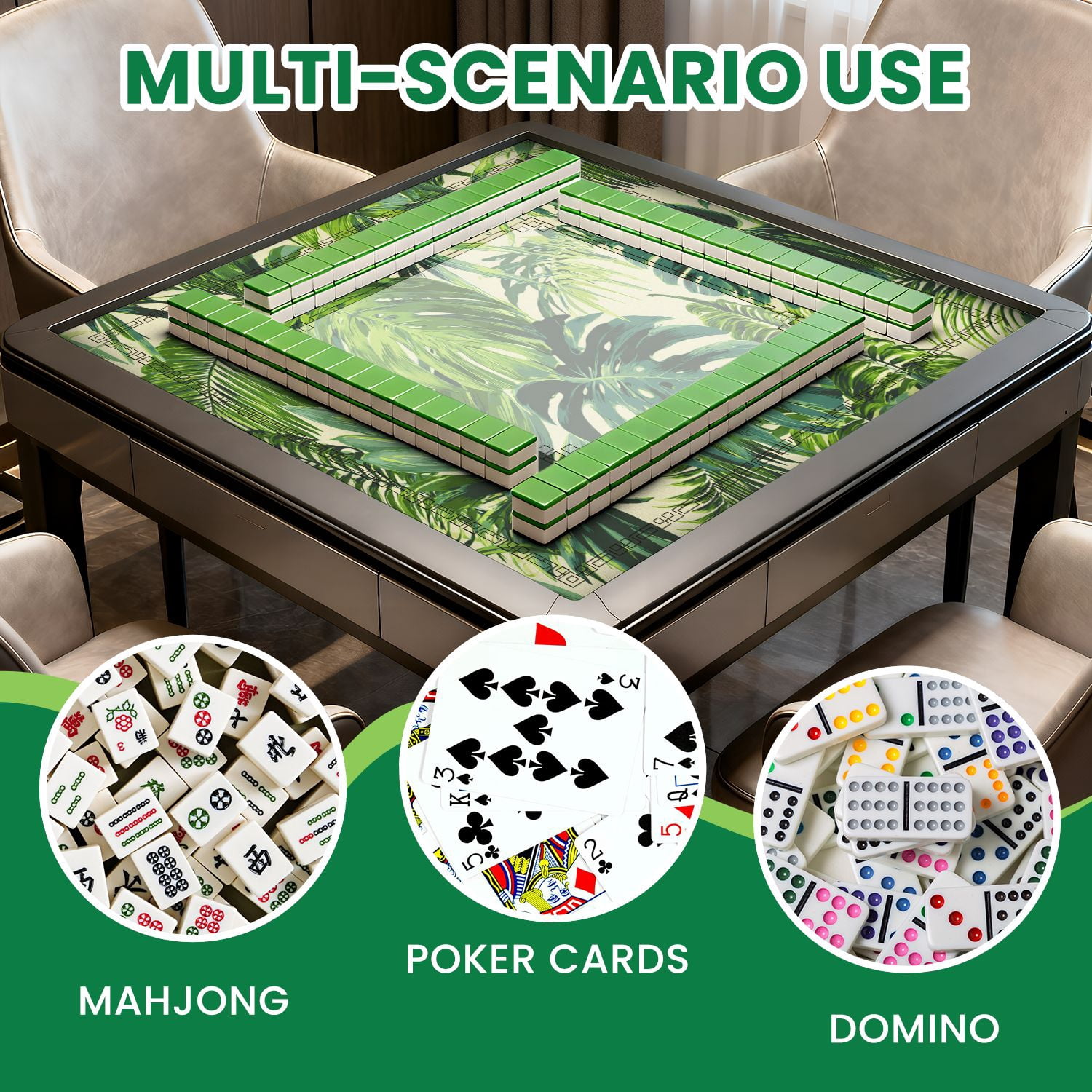 Mahjong Mat 31.5" x 31.5" Tropical palm leaves jungle leaf seamless floral Non-Slip Noise Reduction American Mahjong Tiles Table Cover for Dominoes Poker Card Board Games Gift
