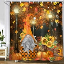Fall Gnome Harvest Pumpkin Shower Curtain Autumn Maple Leaves Halloween Thanksgiving Bathroom Curtains Set Farmhouse Bathroom Decor 72 x 72 Inch