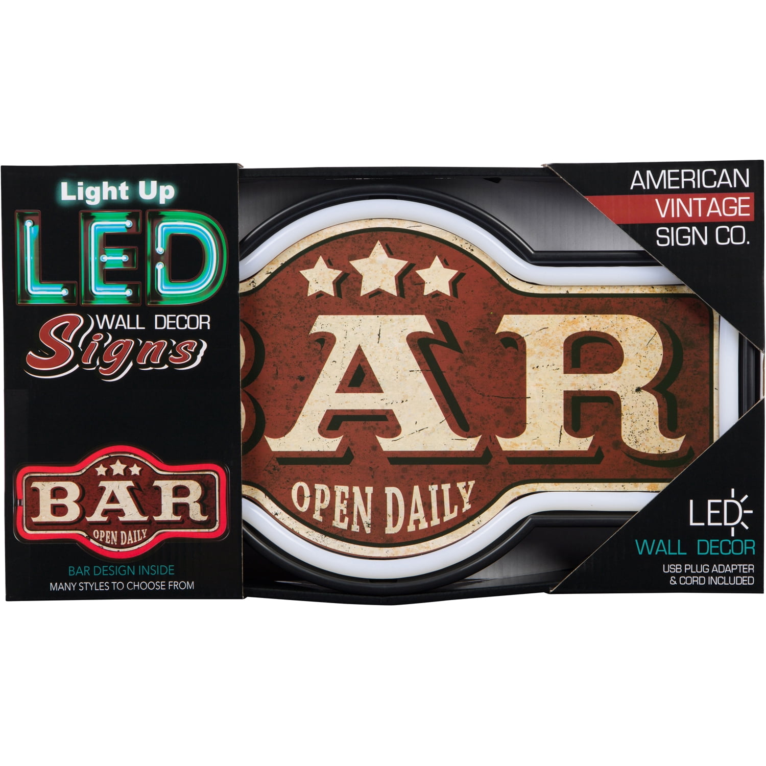 Bar Open Daily LED Neon Sign Vintage Inspired Retro Wall Decor for the Home, Game Room, Bar, or Man Cave (17” x 9.5” x 2”)