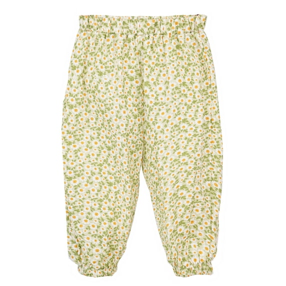 ContiKids Little Girls Floral Banding Baggy Jogger Pants Flower Pattern Comfortable Harem Trousers Green 6-7 Years
