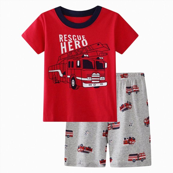 Toddler Boy Outfit Set Toddler Baby Fire Truck Animal Print Short Sleeve T-Shirt and Shorts 2-Piece Cute Summer Outfit Toddler Boy Short Set