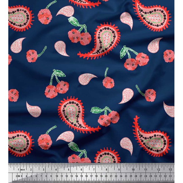 Soimoi Polyester Crepe Fabric Floral & Paisley Print Sewing Fabric Yard 52 Inch Wide