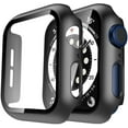 thumbnail image 1 of 2 Pack Hard Case Compatible for Apple Watch SE Series 6 5 4 44mm Built in 9H Tempered Glass Screen Protector Slim Bumper Touch Sensitive Full Protective Cover Compatible for iWatch 44mm - Black, 1 of 6