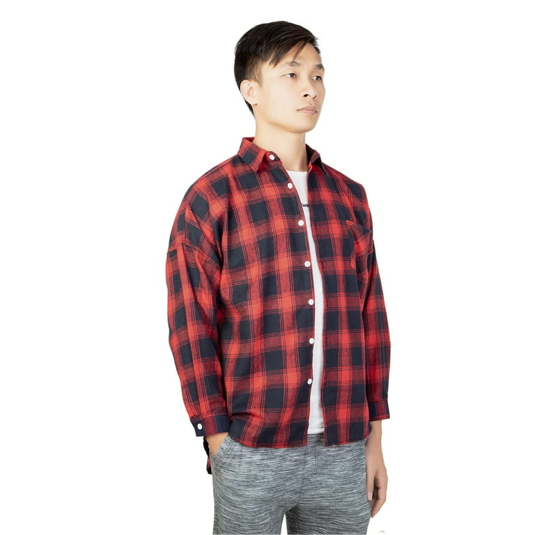 Shirt for Men Slim Regular Fit Work Shirt Plaid Red Black Large
