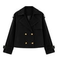 thumbnail image 7 of SwiftWear Women's Faux Suede Jacket Double Breasted Cropped Trench Coat Retro Casual Relaxed Fit Outerwear​, Black, 7 of 7