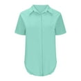 thumbnail image 4 of Scyoekwg Womens Casual Short Sleeve Tops Button Turndown Neck Shirts Trendy Shirts Solid Color Loose Lightweight Blouses (Blue,L), 4 of 6