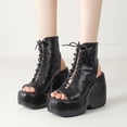 thumbnail image 2 of Mostsola Platform Ankle Boots for Women Lace up Goth Stacked Peep Toe Wedge Booties, 2 of 5