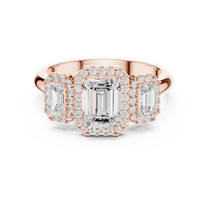 Zuwelria Certified Moissanite Bridal Rings | 1.47 Carat Latest Emerald Shape Moissanite Diamond Three Stone Engagement Ring for Her | 18K Rose Gold Plated Sterling Silver Size 6