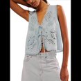 thumbnail image 2 of Camiseta Corta Sin Mangas con Cuello en V y Estampado Floral con Ojales Bordados para Mujer, Estilo Y2K Azul M, 2 of 7