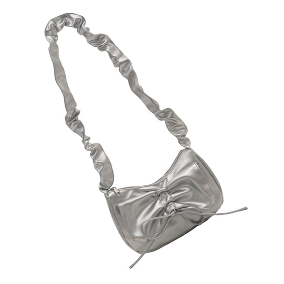 Trendy Ruched Pleated Shoulder Bag Unique Bowknot PU Leather Moon Shape Fashion Underarm Handbag Purse for Ladies