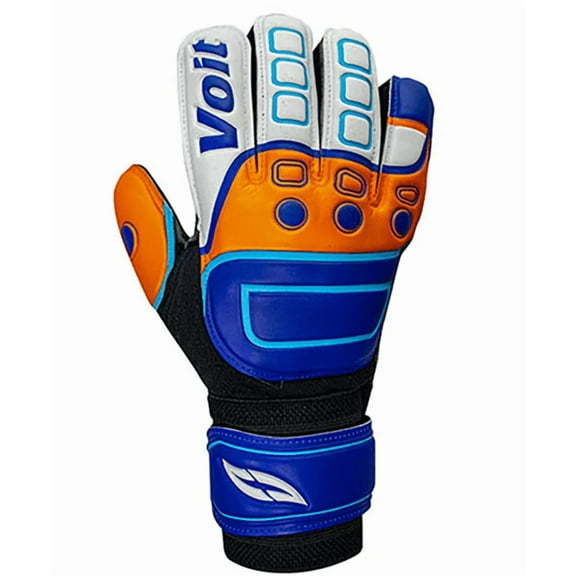Voit Performance Soccer Goalkeeper Gloves, Orange, Blue, Black, Latex Palm, Size 10, Finger Protection Splints