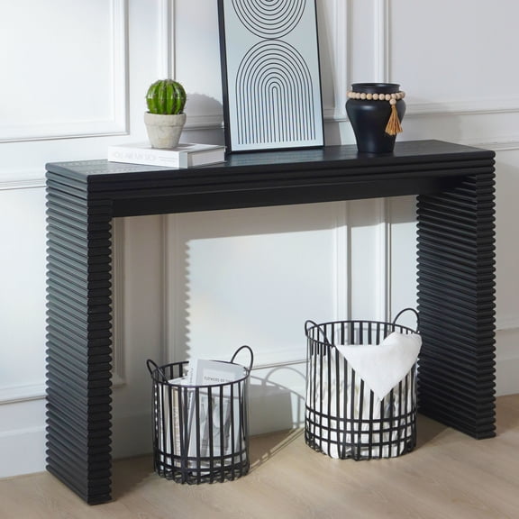 GDF Studio 47.2" Modern Console Table with Ribbed Design, Wooden Entryway Table, Black
