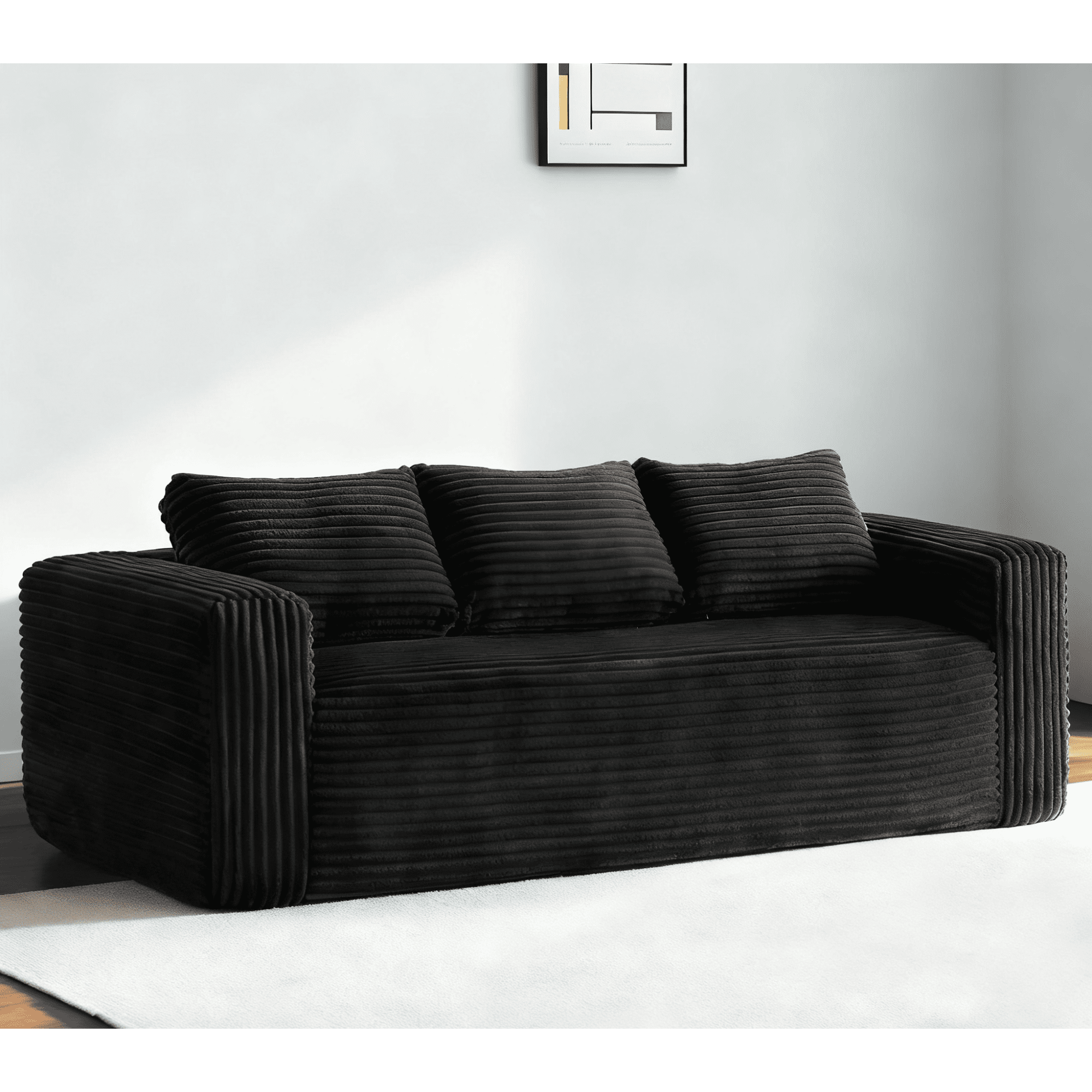 Jopat 80" Loveseat Sofa Couch,Cloud 3 Seater Boneless Couch,Deep Seat Corduroy Sofa,Modern Compressed Sofa Small Couches for Small Spaces,Apartement,Black