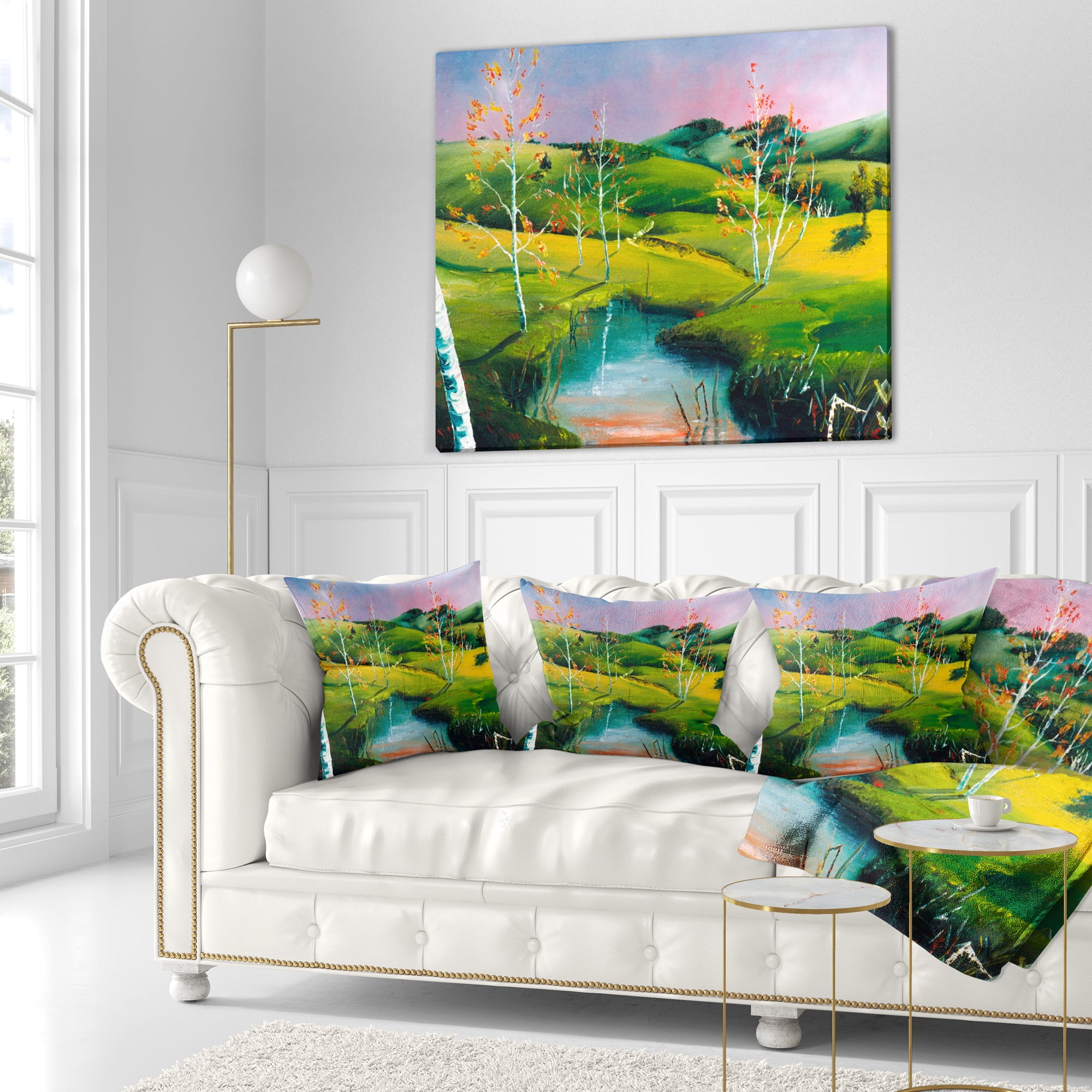 Designart Endless Green Pastures - Landscape Painting Throw Pillow - 18x18