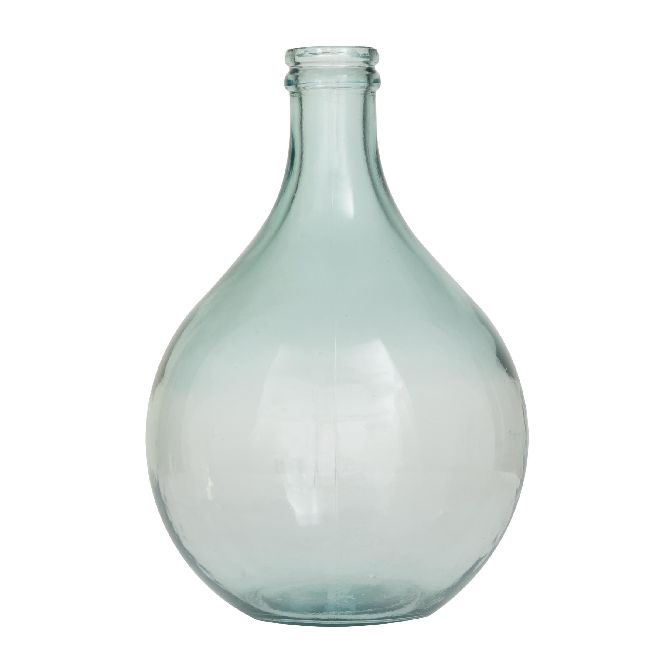 DecMode Teal Recycled Glass Handmade Spanish Bottle Neck Decorative Vase, 11" x 11" x 17"