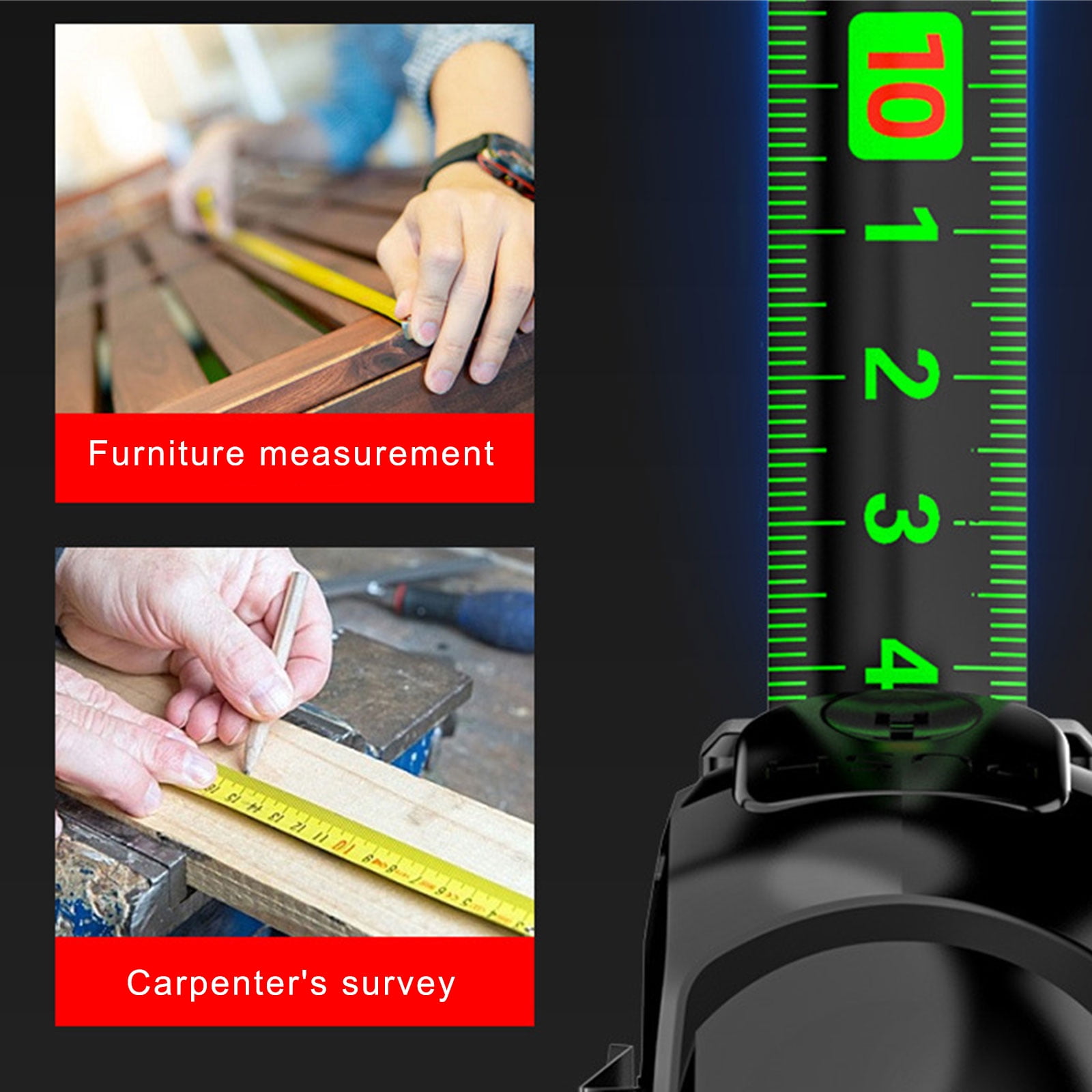 FEAMOS Measuring Tape,5/7.5/10M Self Locking Steel Tape Measure Black Fluorescent Tape Thickened Wear Resistant Fall Resistant Measuring Tape