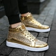thumbnail image 4 of Mens Glitter Sparkly Shoes Sequin Boots High Shiny Top Sneakers (Gold 8.5), 4 of 8
