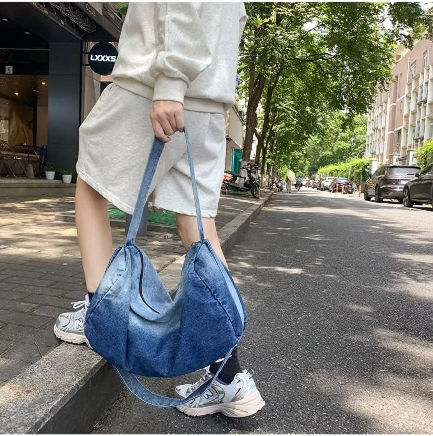Kukuzhu Japanese Washed Denim Tote Bag Harajuku Hippie