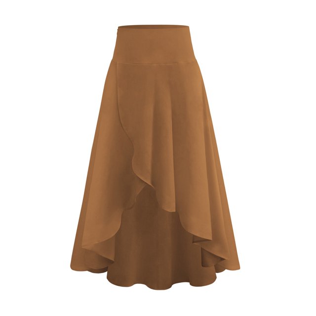 Women's Ruffled Irregular Skirt Casual Elegant Drop Dress - Ice Crepe Material - Size S/M/L/XL