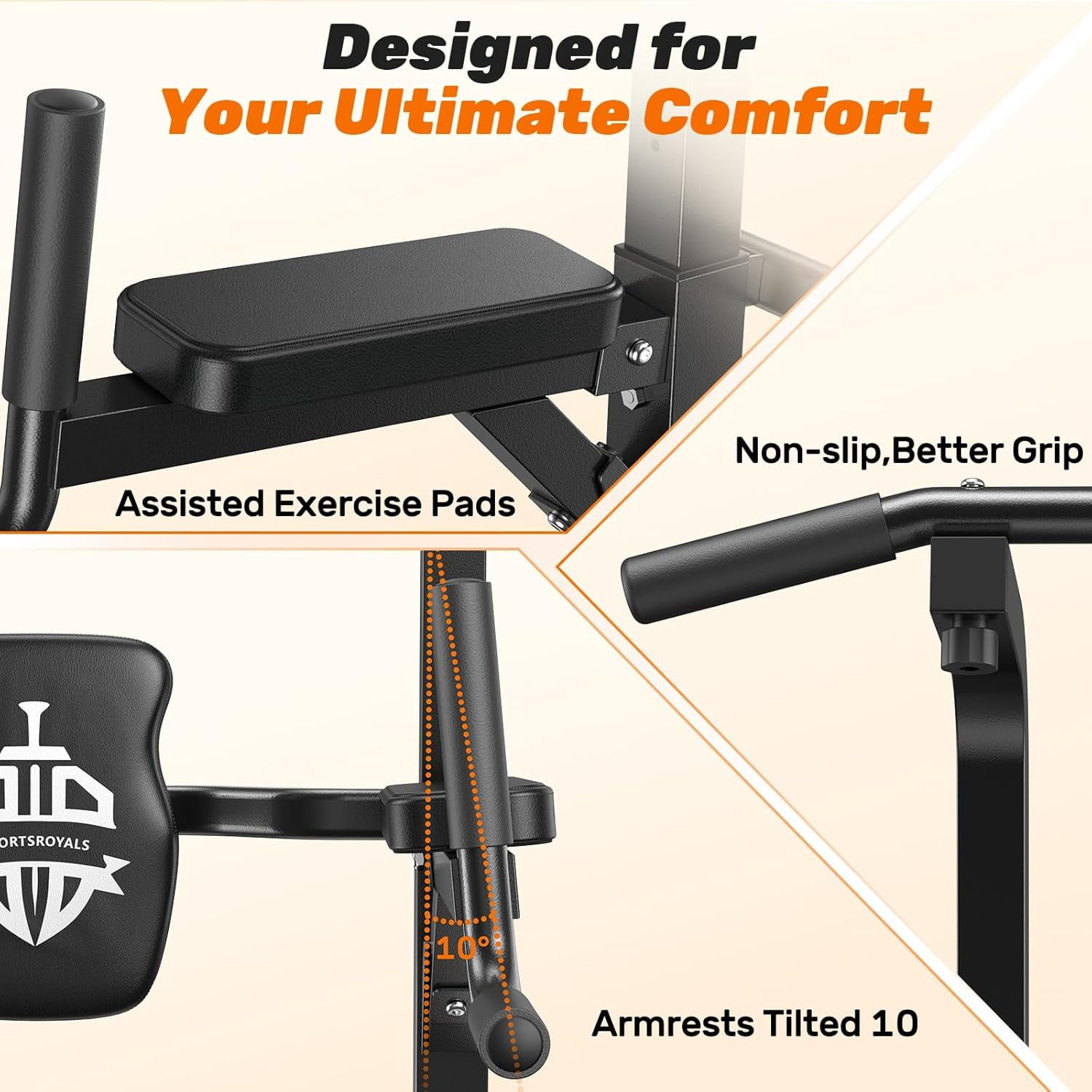 FED Fitness Sportsroyals Power Tower Pull Up Bar Station, 450LBS Stable Pull Up Dip Station for Home Gym
