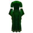 thumbnail image 3 of Choomomo Girls Medieval Princess Outfits Patchwork Round Neck Dress Ruffled Webbing Trim Long Dress Green 8, 3 of 5