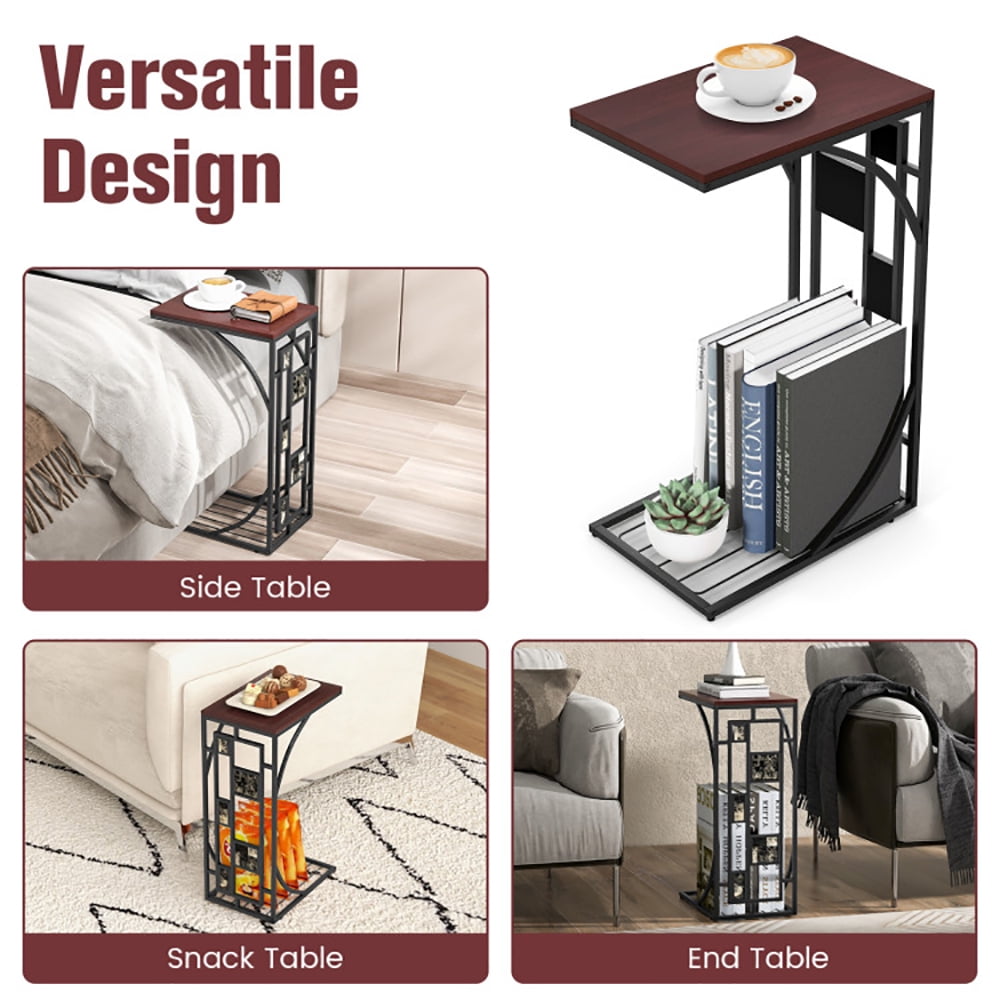Finihen End Side Table, Sofa Side Table, Bed Side Table, C-Shaped End Side Sofa Narrow Snack Table, for Living Room, Bedroom, Brown Finihen End Side Table, Sofa Side Table, Bed Side Table, C-Shaped End Side Sofa Narrow Snack Table, for Living Room, Bedroom, Brown
