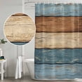 thumbnail image 4 of Polyester Fabric Farmhouse Blue Brown Shower Curtain, Vintage Wooden Striped Waterproof Bathtub Curtain Bathroom Decor Set with Hooks 54 x 78 Inches, 4 of 6