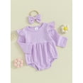 thumbnail image 3 of Bagilaanoe Newborn Baby Girl Rompers Long Sleeve Bodysuit + Headband 3M 6M 9M 12M Infant Fall One Piece Jumpsuit, 3 of 9