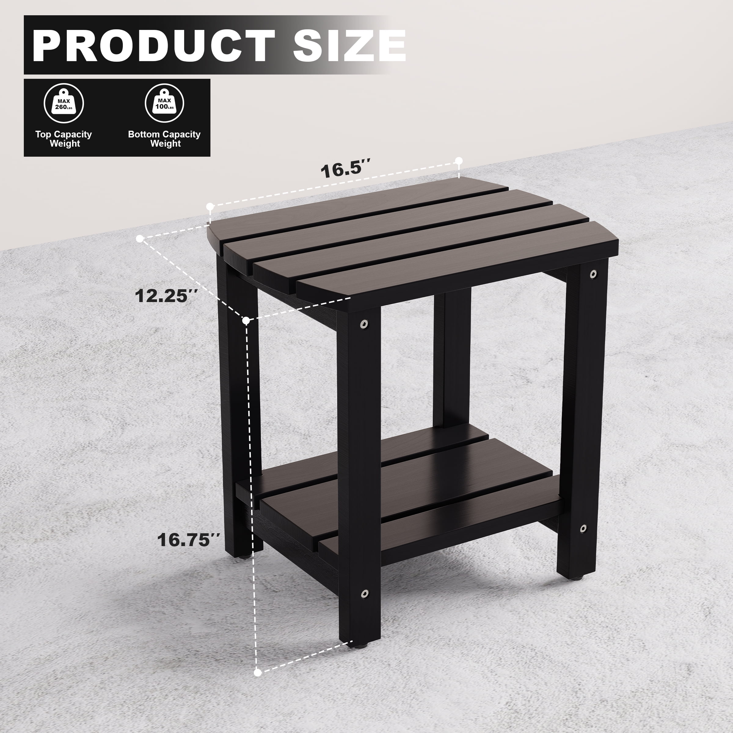 Indoor & Outdoor Weather-Resistant Pine Wood Rectangle End Table, Black (2PCS)