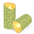 thumbnail image 3 of Green Floral Pattern Flameless Candles 2 PCS with Remote Realistic Moving Flame LED Tapered Pillar Set for Home Decor, 3 of 7