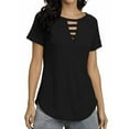 thumbnail image 3 of TWZH Women Solid Color Hollow Out Boat Neck Short Sleeve Summer T-shirt, 3 of 7