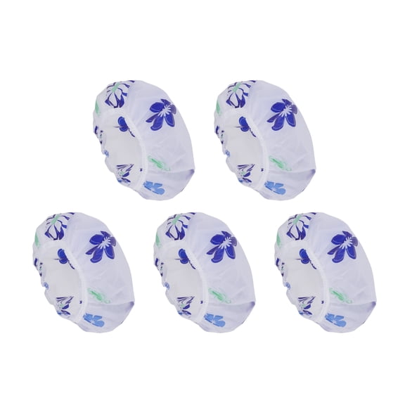 Unique Bargains Floral Single Layer Shower Cap 5 Pcs Blue