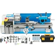 KFFKFF Mini Metal Lathe, 7x14 Benchtop Metal Lathe, with 3-jaw Chuck CNC Mini Lathe Machine, Precision Mini Lathe w/Tool Box Digital Display, 550W Variable Speed 2250RPM Metal Lathe,