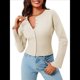 thumbnail image 2 of Suéteres Cortos para Mujer, con Botones, Larga, Cuello en V, Punto Acanalado, Corte Ajustado, Tops Cortos Albaricoque M, 2 of 10